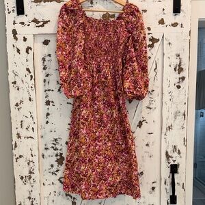 J. Crew Pink and Brown Smocked Dress
